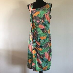 Women’s Tango Mango Tropical Ruffled front feathers & animal print dress size L